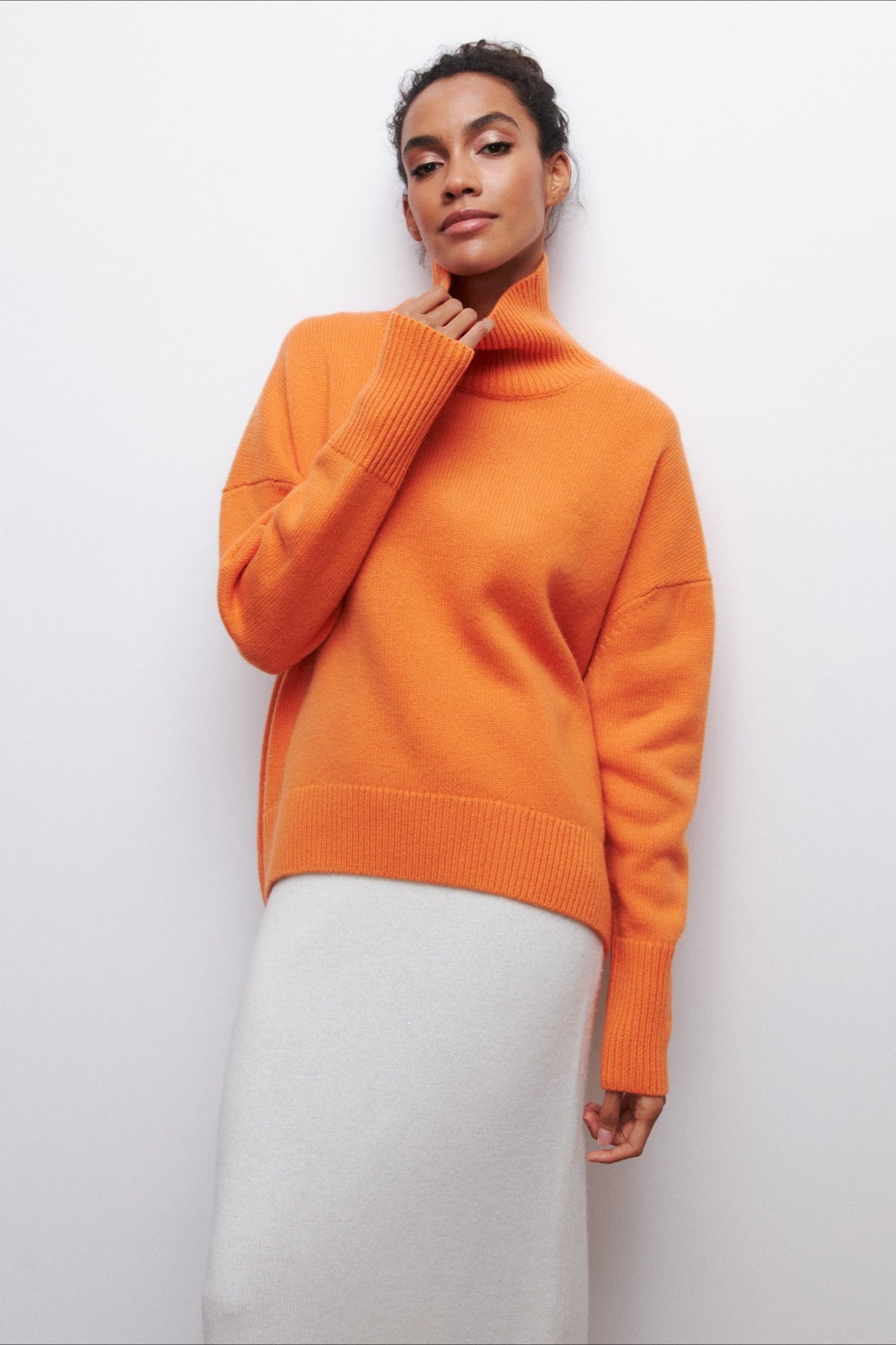 Asymmetric Cape Sleeve Turtleneck Knit Sweater 12