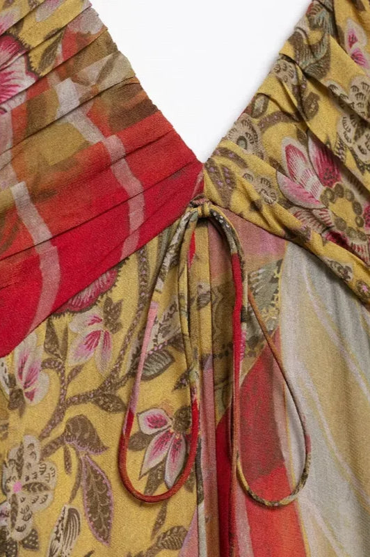 Fashion Print V Neck Maxi Dress