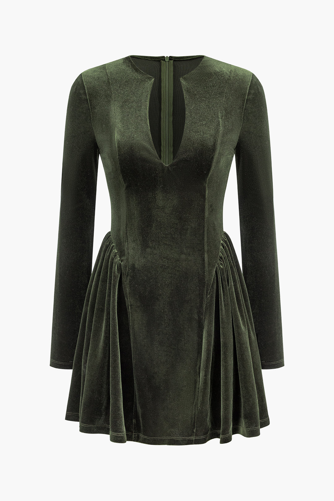 Velvet V-Neck Long Sleeve Ruched Mini Dress