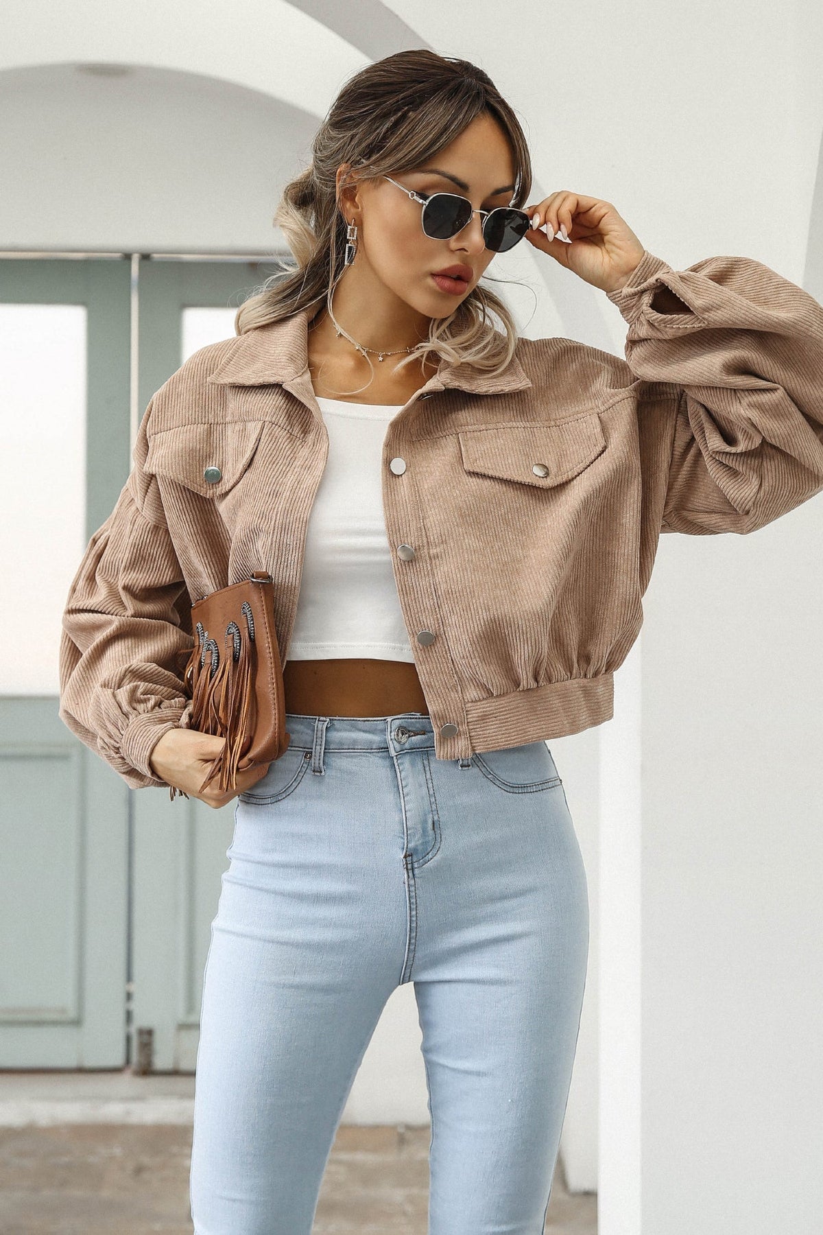Button Up Corduroy Short Jacket