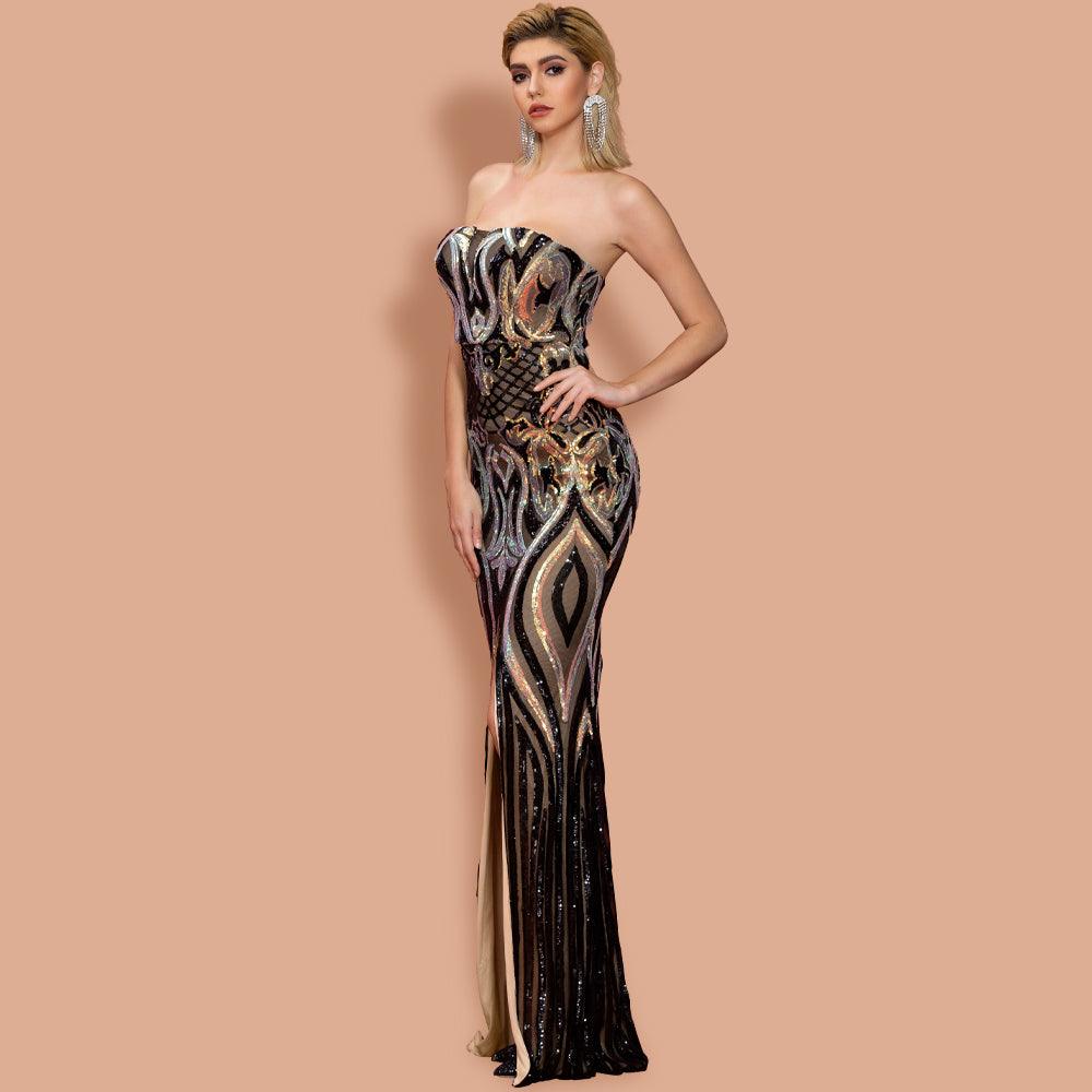 Holo-Sequins Off Shoulder Maxi Dress - Fashionpara