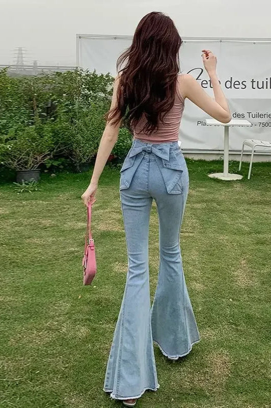 High Waist Butterfly Knot Flare Jeans