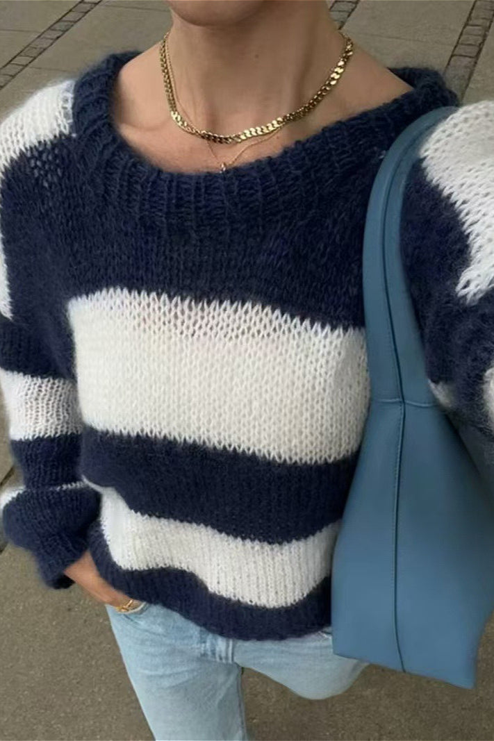 PrincessAce Striped Crewneck Sweater for Effortless Style