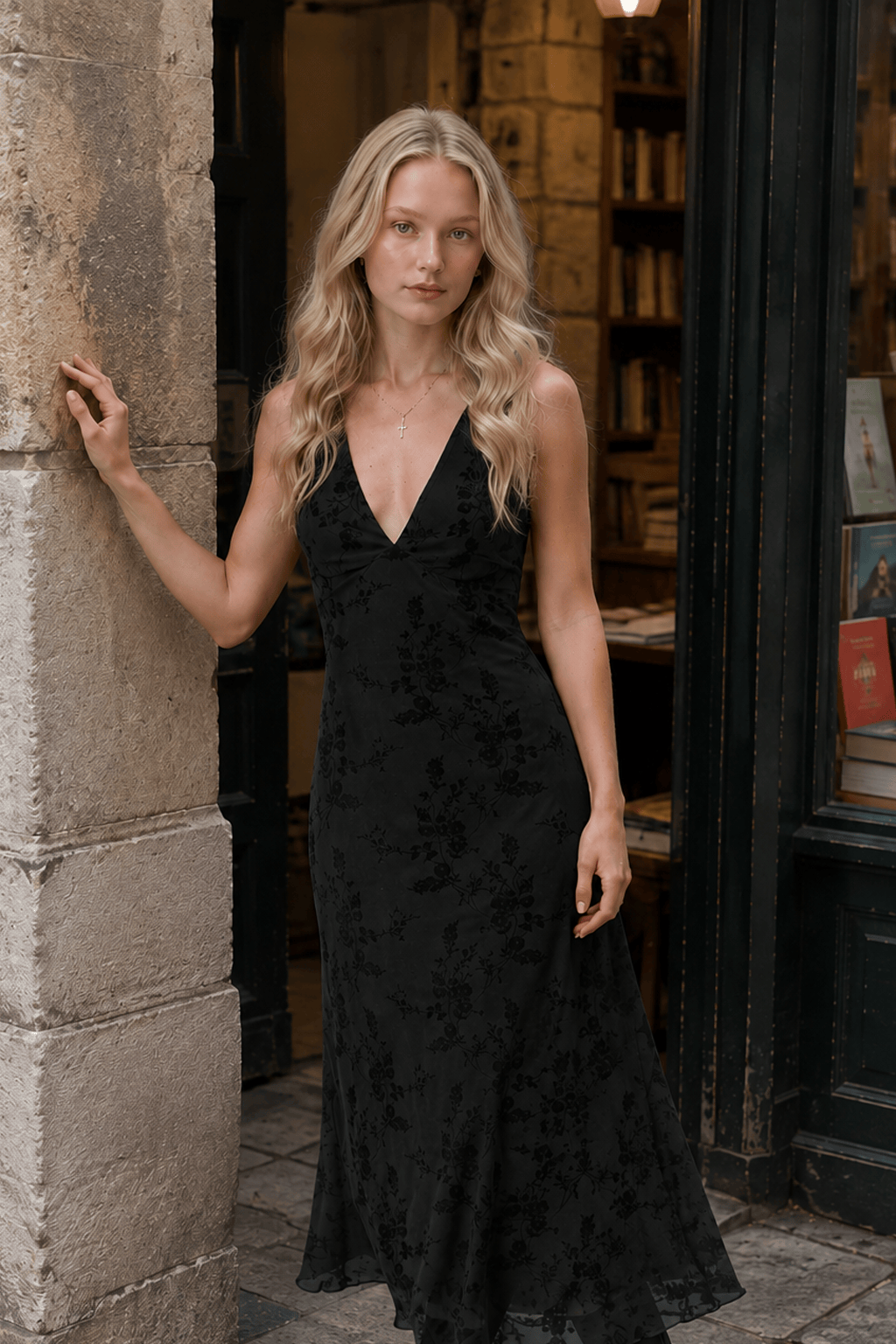 Floral Deep V-Neck Halter Neck Ruched Maxi Dress 4