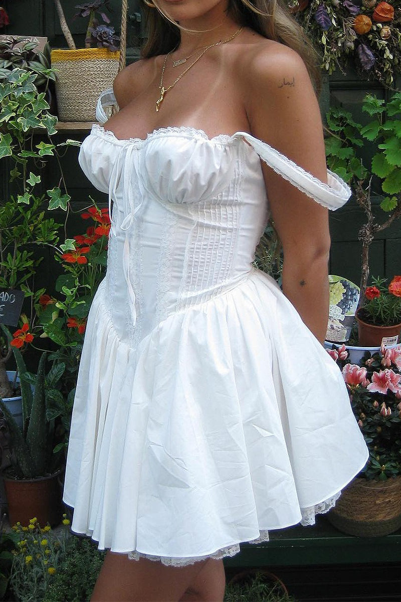 Cotton Square Neck Corset Fit & Flare Mini Dress