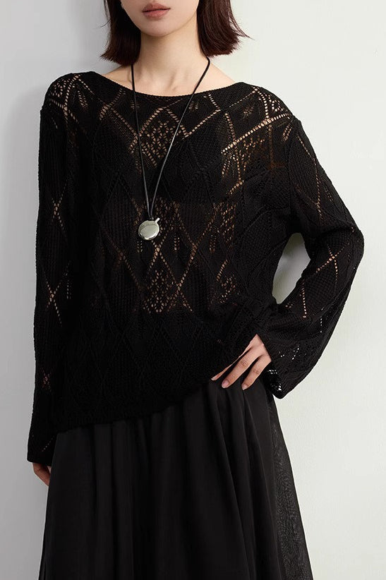 Jacquard Knit Diamond Pattern Blouse