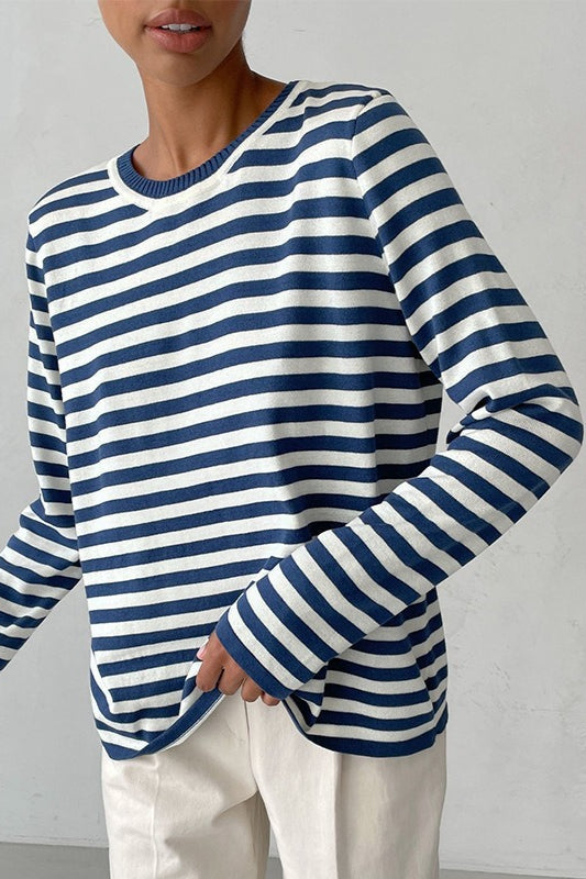 Casual Drop Shoulder Contrast Stripe Knit Sweater 5