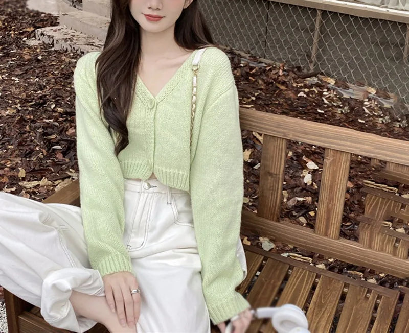 Long Sleeve Thin Short Solid Casual All-Match Cardigan