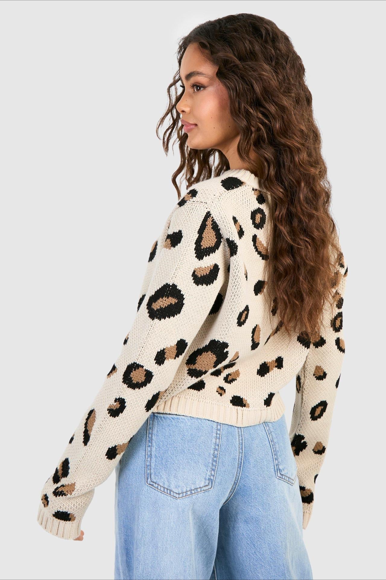 Leopard Print Knit Cardigan with Stylish Tie Front Detail