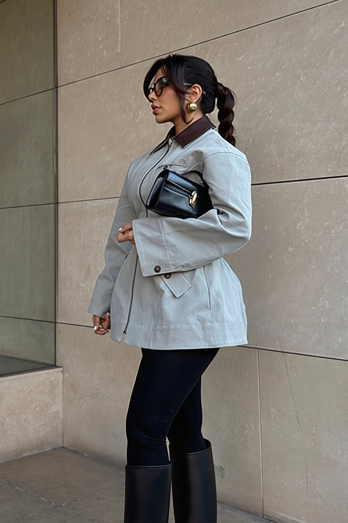 Fitted Stand Collar Belted Utility Jacket 2