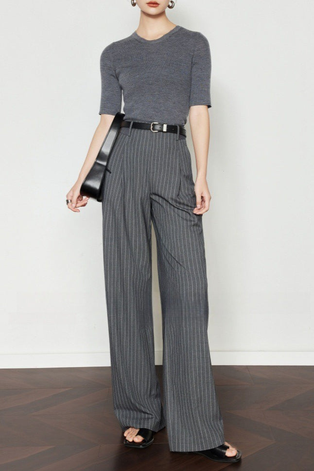 Vintage Pinstripe Wide-Leg Pants