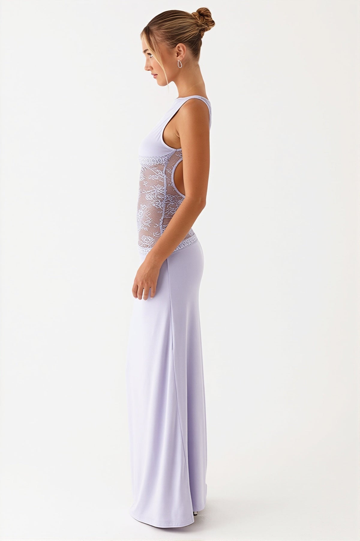 Lace-Panel High Neck Sheer Bodycon Maxi Dress 5