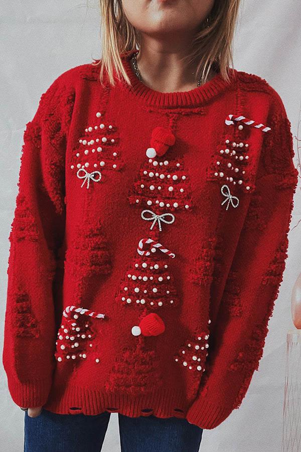 Lady Rin Christmas Knitted Crew Neck Long Sleeve Sweater