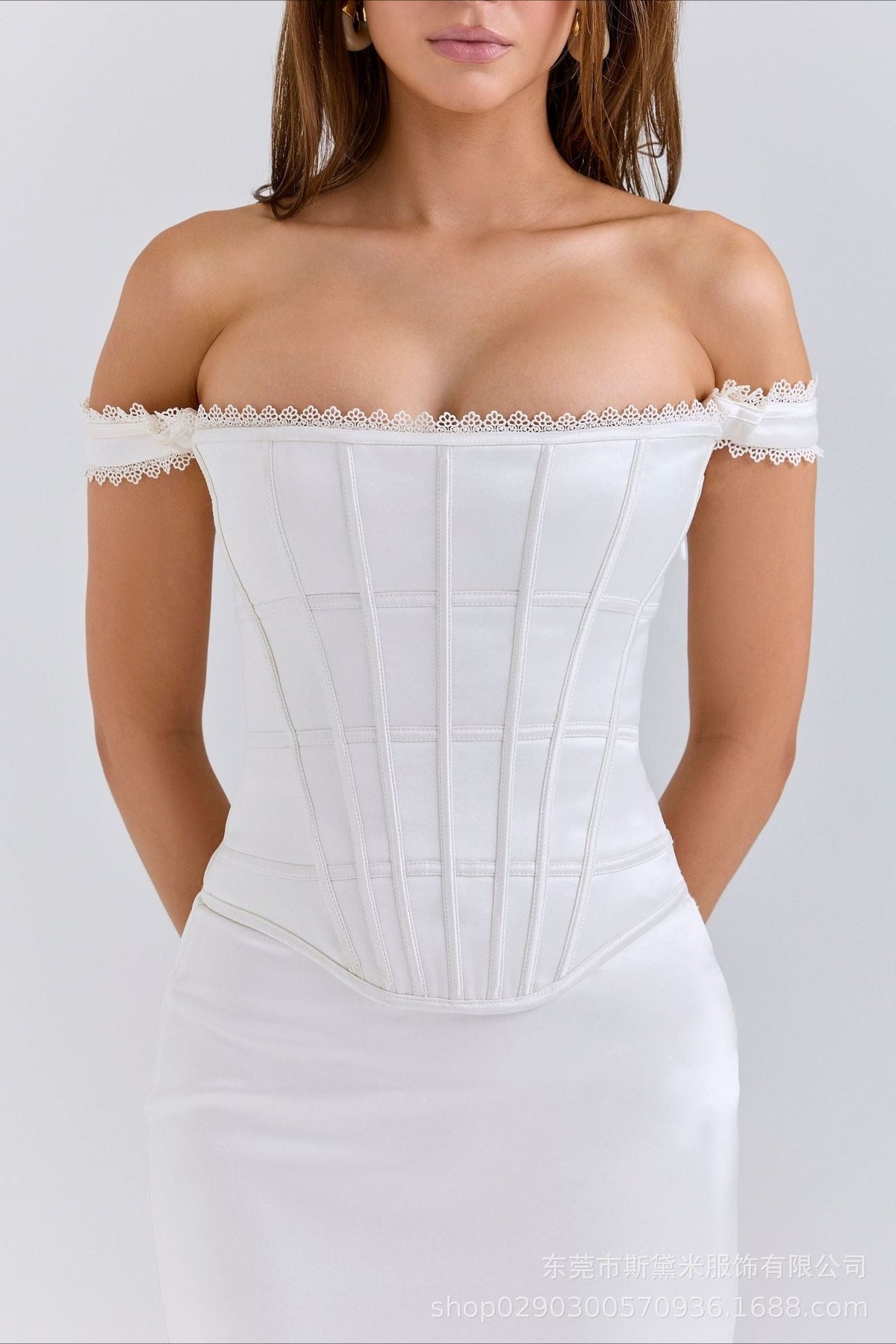 Strapless Lace-Trim Corset Fishtail Maxi Gown