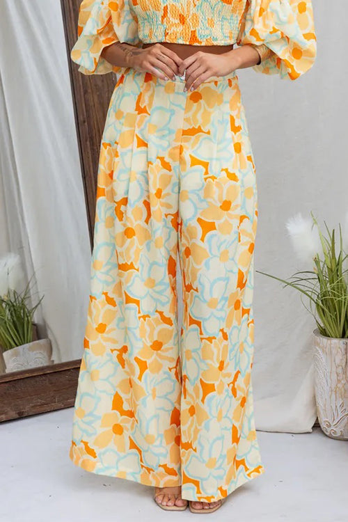High Waist Printed Wide Leg Palazzo Pants - Fashionpara