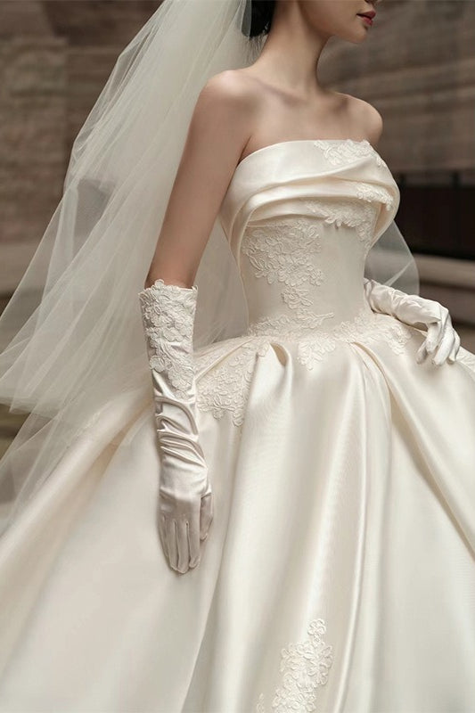 Strapless Satin Cathedral Train Wedding Dress