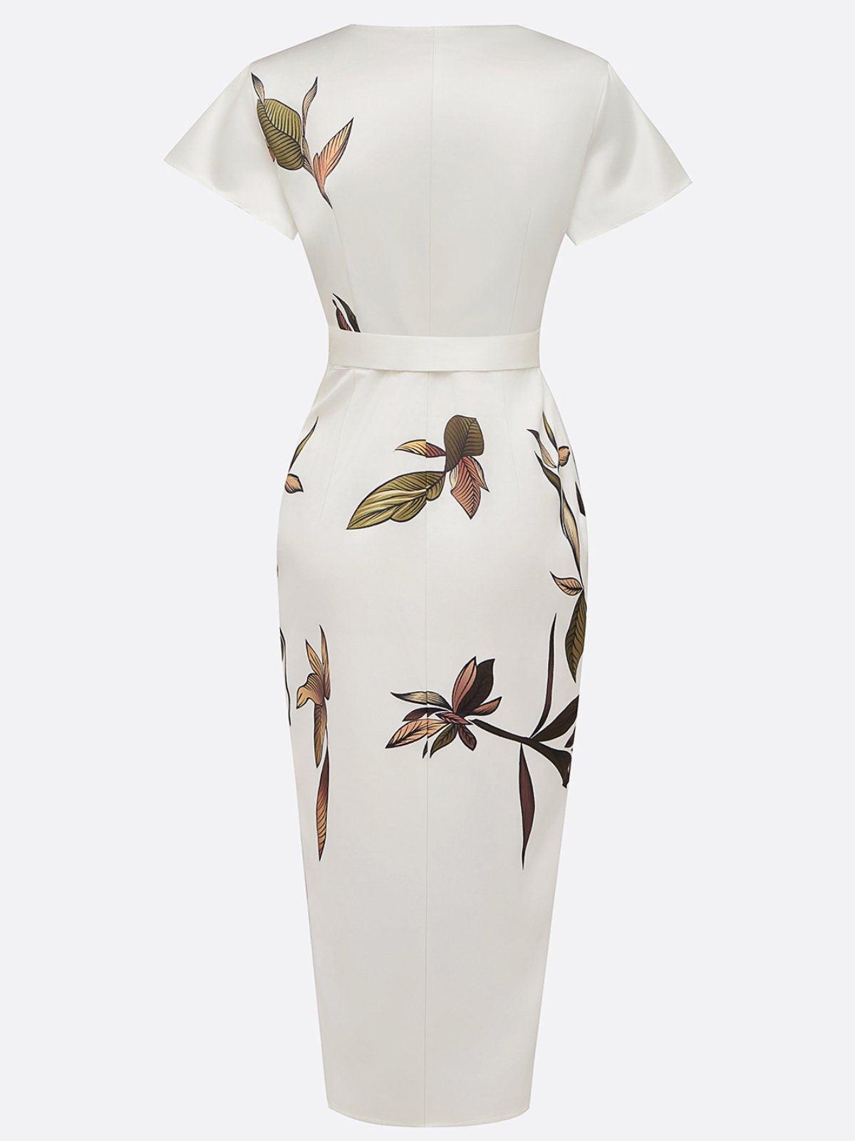 Floral V-Neck Short Sleeve Tie Waist Wrap Midi Dress 5