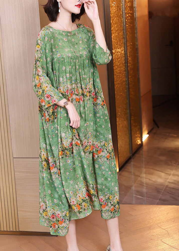 Floral Print Border Trim Round Neck Three Quarter Maxi Dress - View 5