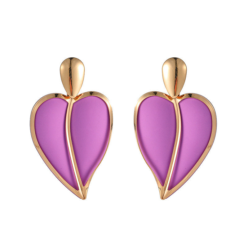 Casual Resort-style Lacquered Color-blocked Heart-shaped Earrings