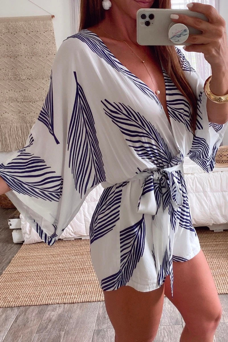 Plants Print White Romper Fashionpara