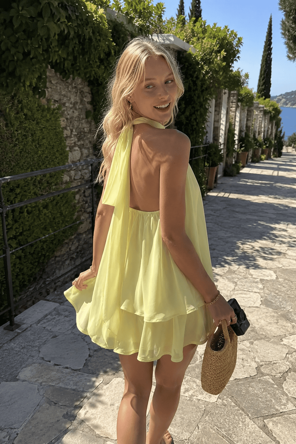 Chiffon Halter Neck Ruffle Fit and Flare Mini Dress 4