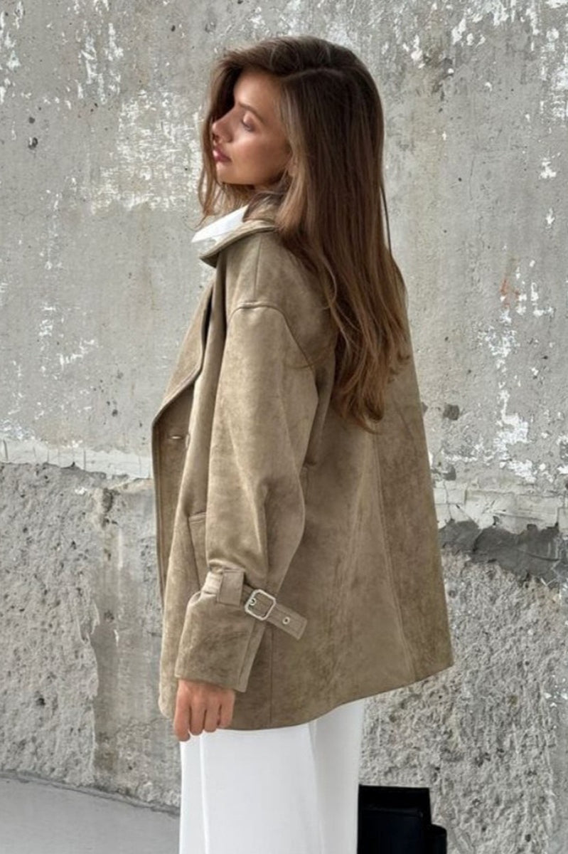 Vintage Suede Lapel Tie Waist Jacket Coat