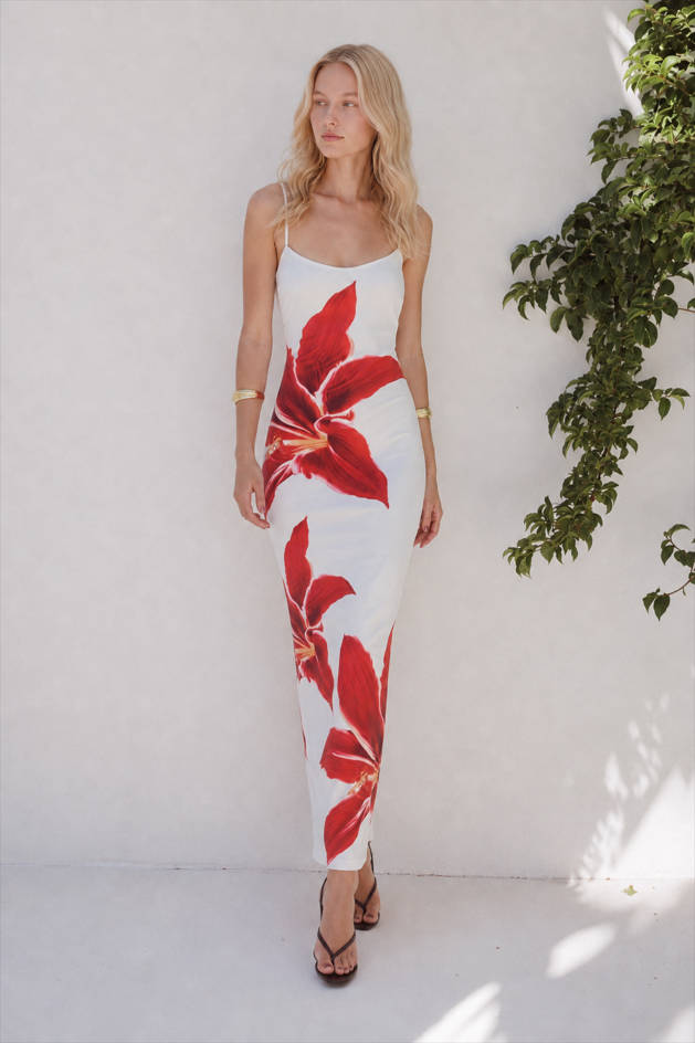 Floral Print Scoop Neck Spaghetti Strap Bodycon Maxi Dress