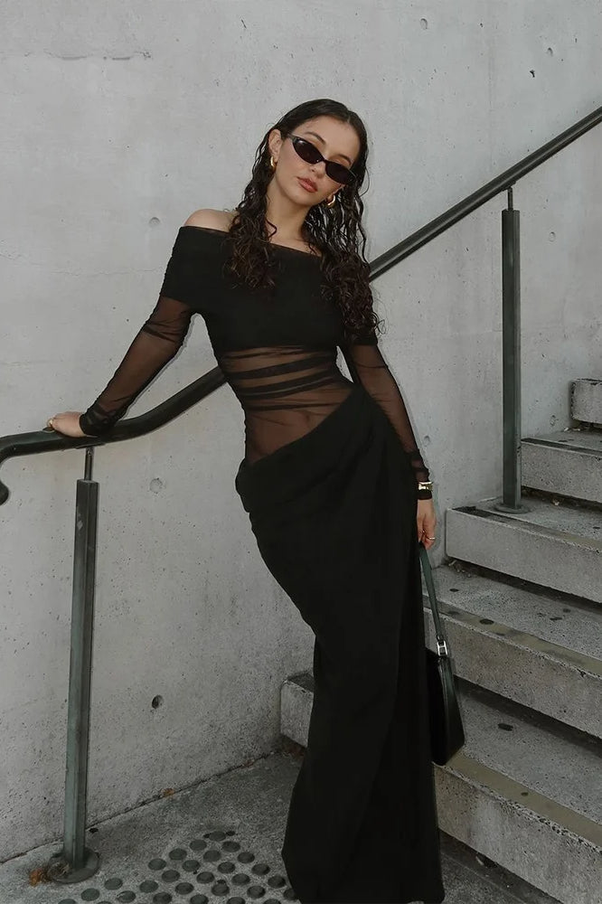 Cutenew Mesh Ruched Maxi Dress