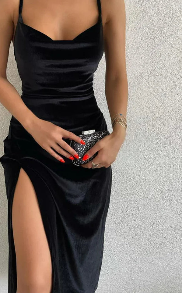 Velvet Lace Up Backless Midi Dress - View 4