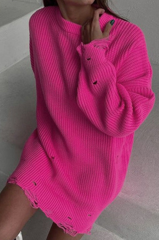 Distressed Longline Crew Neck Sweater 2