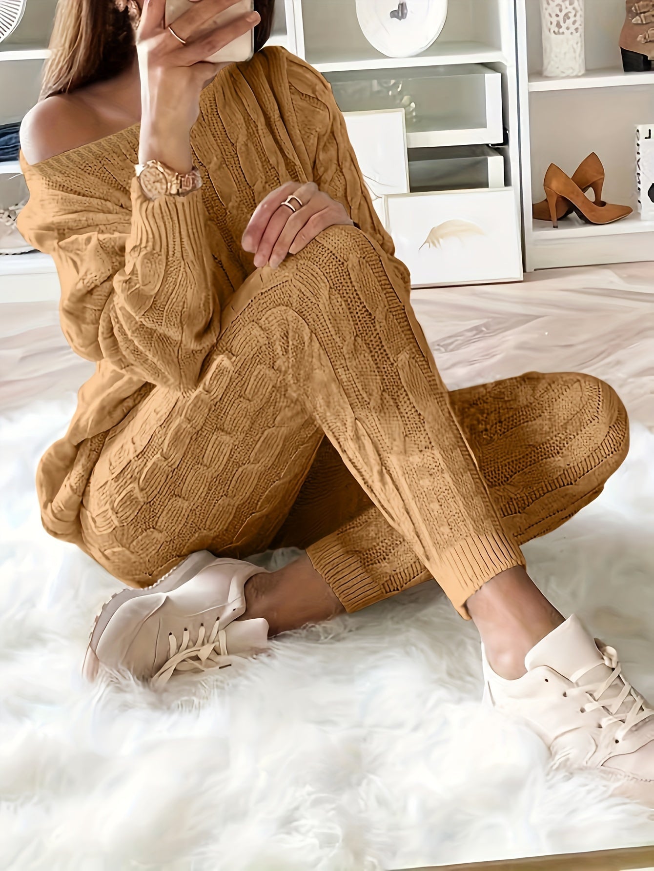 ShoptheCIC Cozy Knitted Sweater and Pants Two-Piece Set