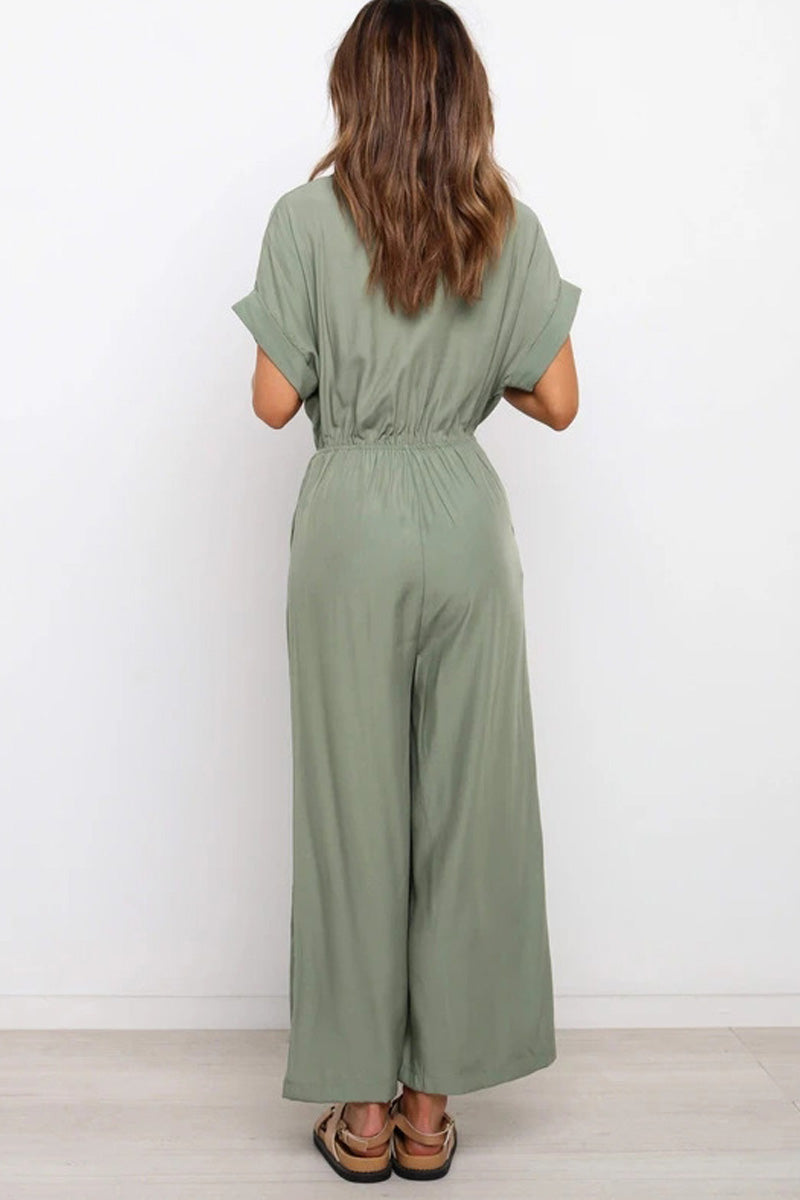 V-Neck Loose Fitting Jumpsuit - Fashionpara