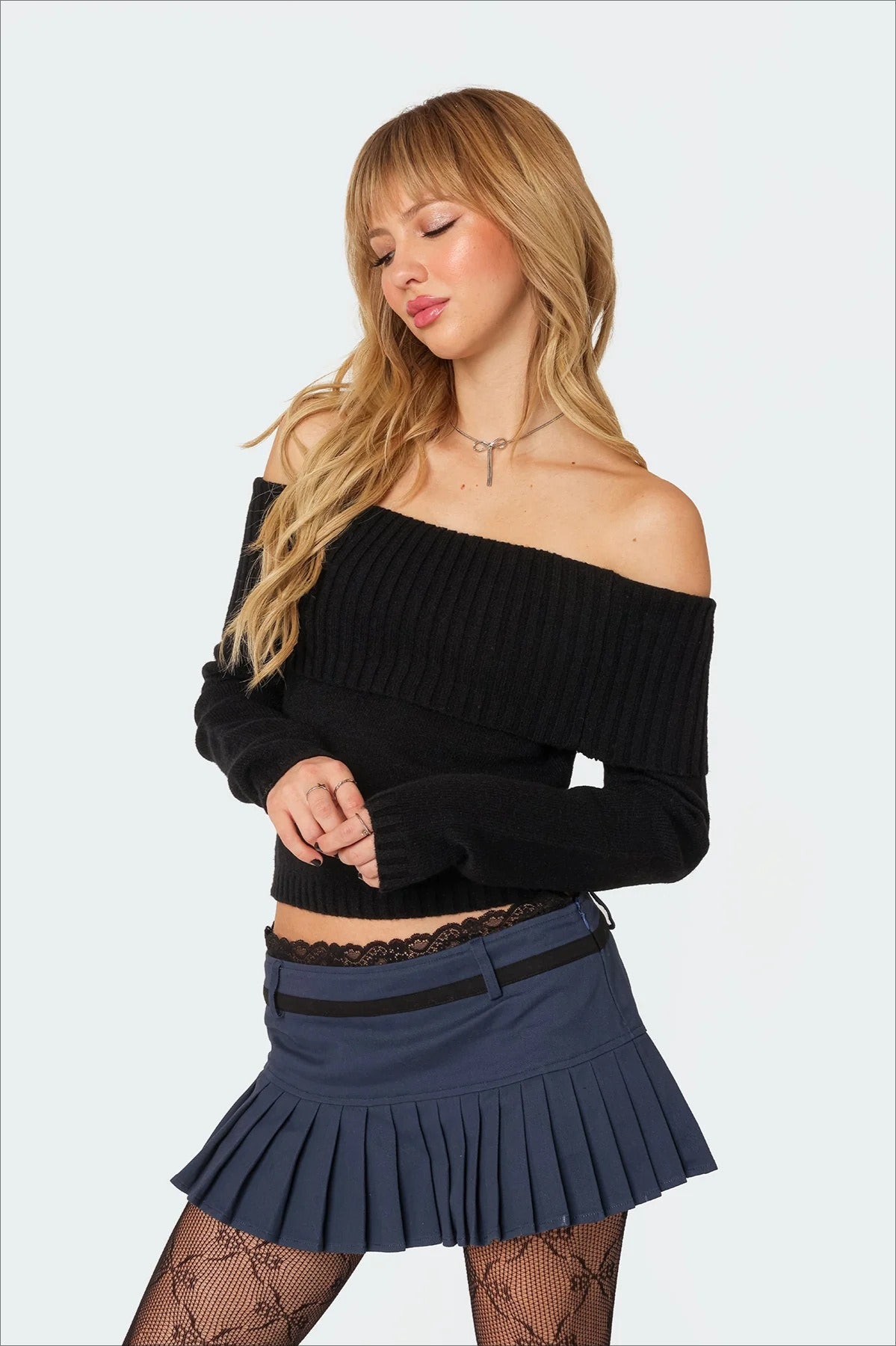 Solid Off Shoulder Pullover Sweater