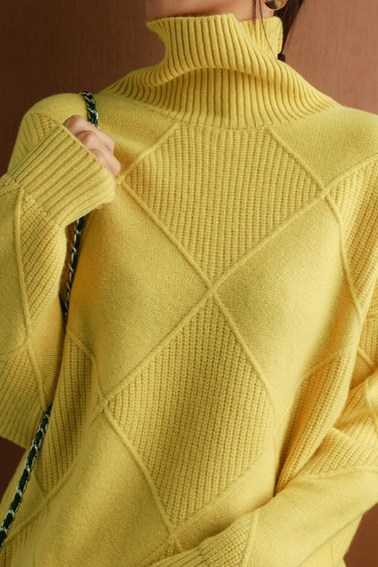 PrincessAce Diamond Pattern Turtleneck Long-Sleeve Sweater