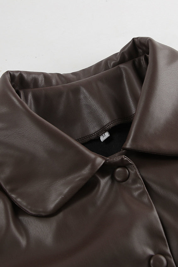 Chic Brown PU Crop Coat for Effortless Everyday Style