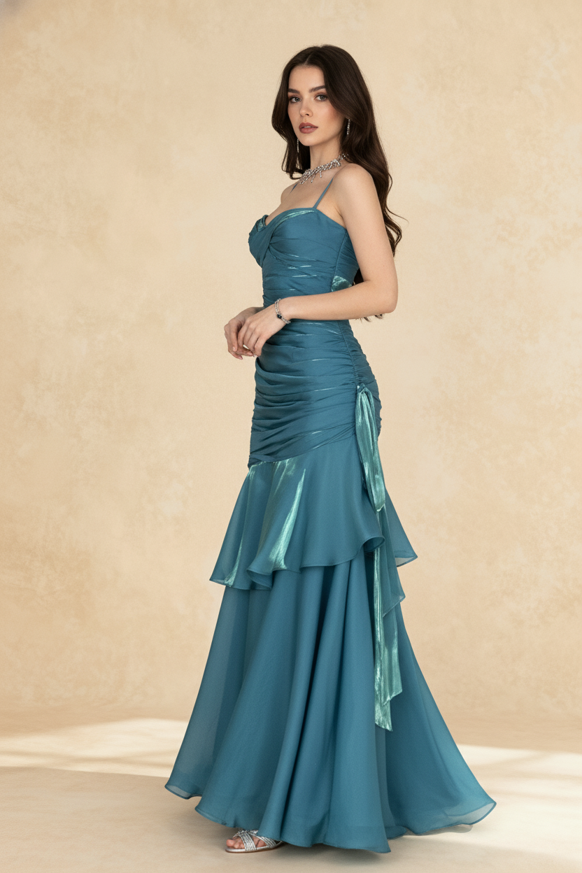 Satin Ruffle Trim Party Dress