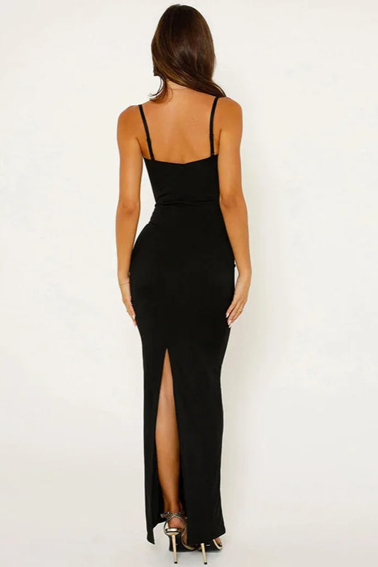 Satin Lace Trim Sweetheart Spaghetti Strap Bias Maxi Dress