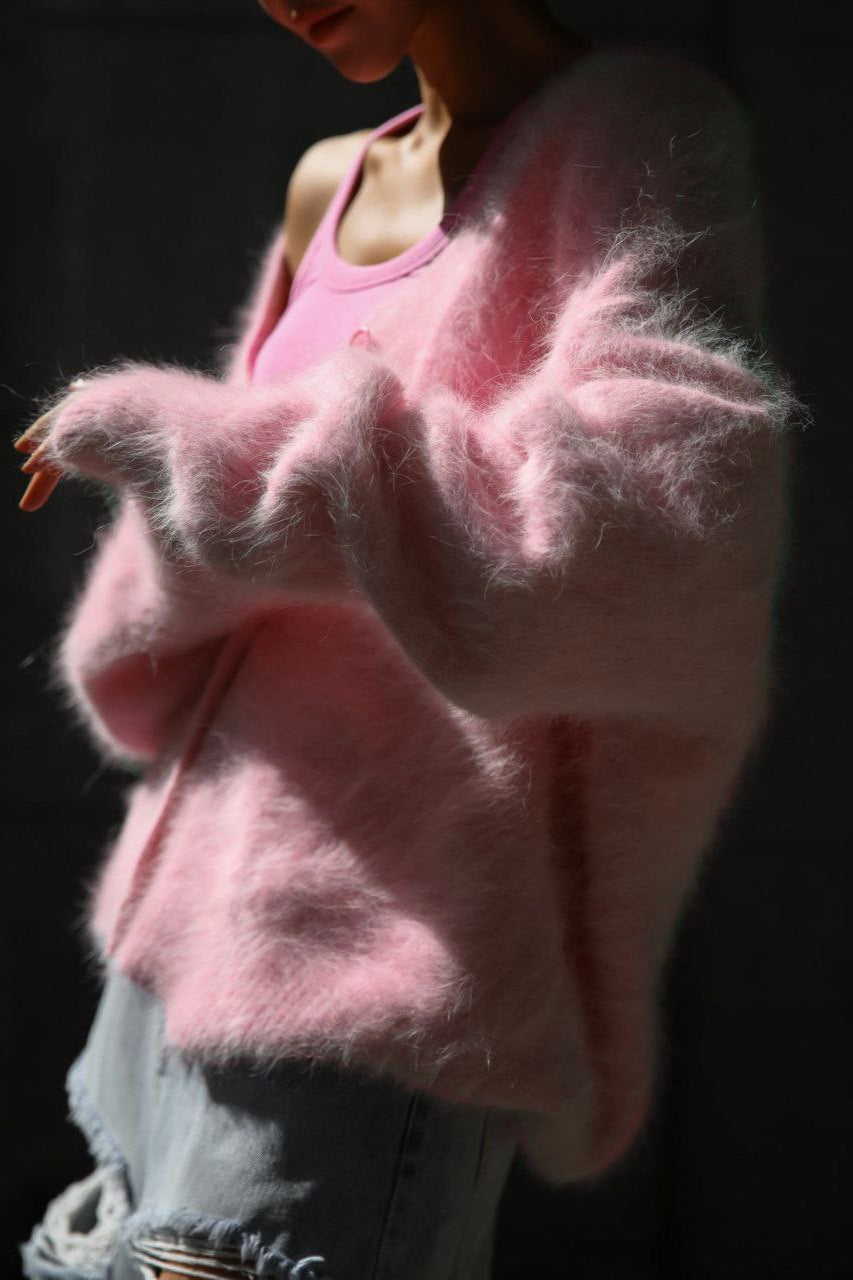 Plush V Neck Relaxed Button Knit Cardigan 13