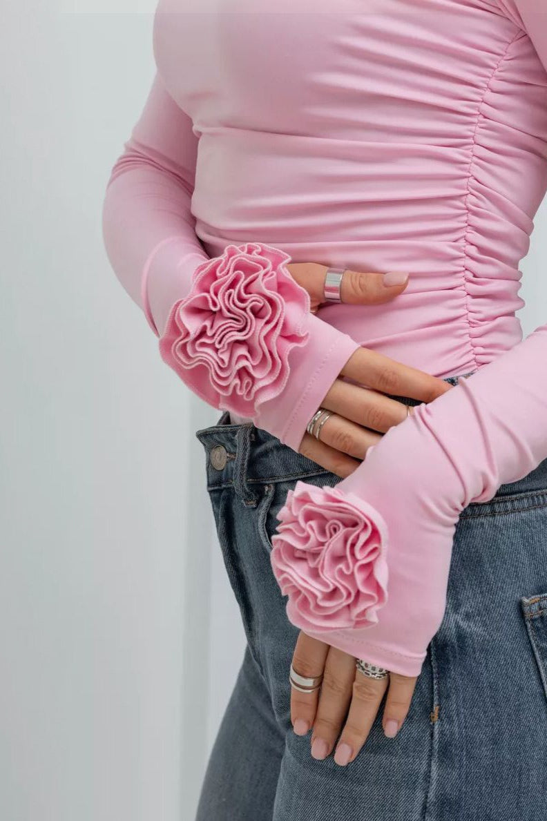 3D Floral Slim-Fit Long Sleeve Blouse