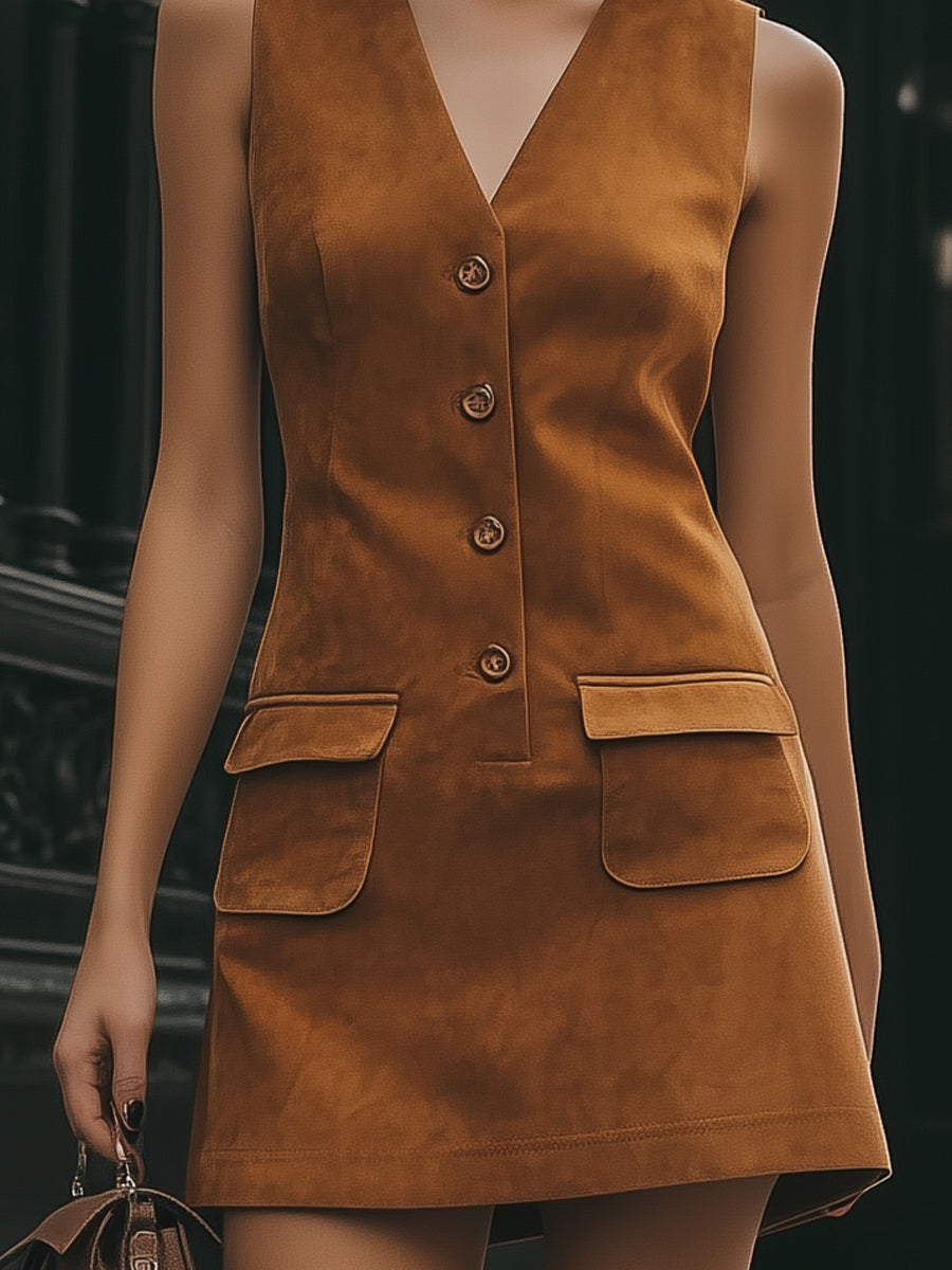Vintage Button Sleeveless Mini Dress