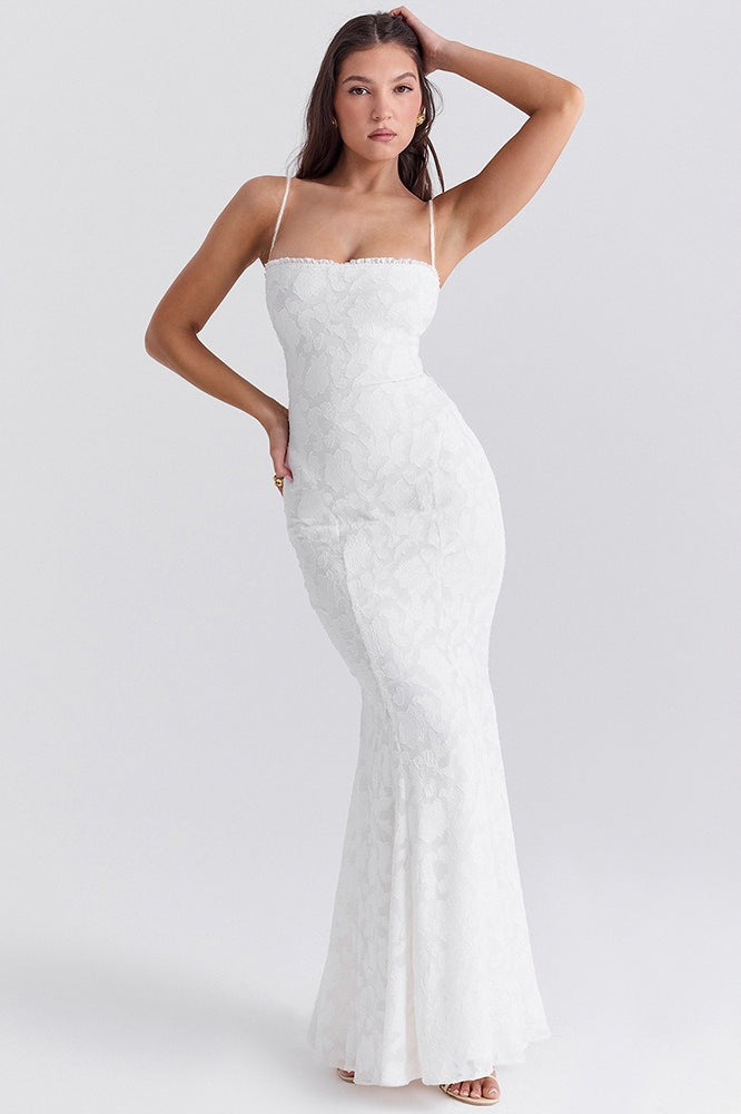 Lace Square-Neck Spaghetti Strap Mermaid Maxi Gown