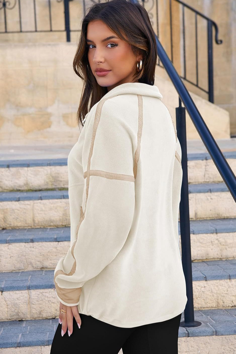 Color Block Quarter Zip Funnel Neck Sweatshirt