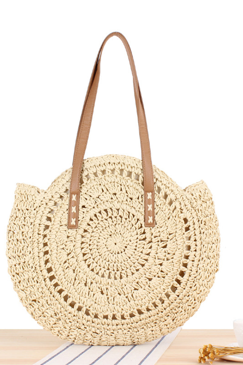 Trendy Leather Strap Woven Straw Beach Shoulder Bag - Fashionpara