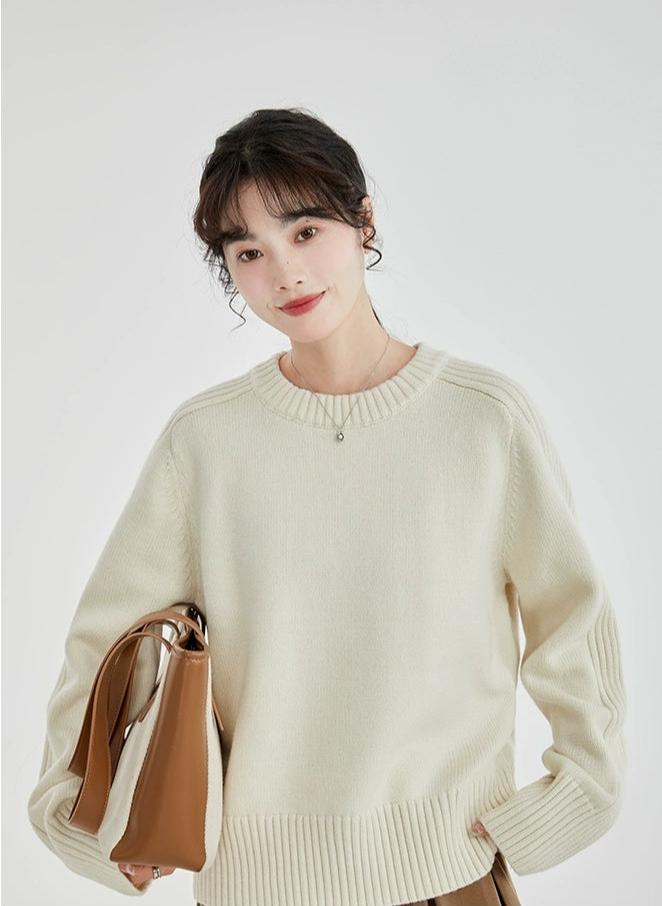 Drop Shoulders Ribbed Crewneck Sweater 2