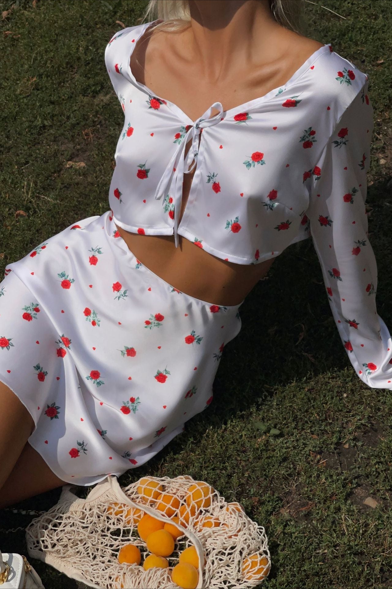 Chic Printed Satin Long Sleeve Cardigan and Skirt Set