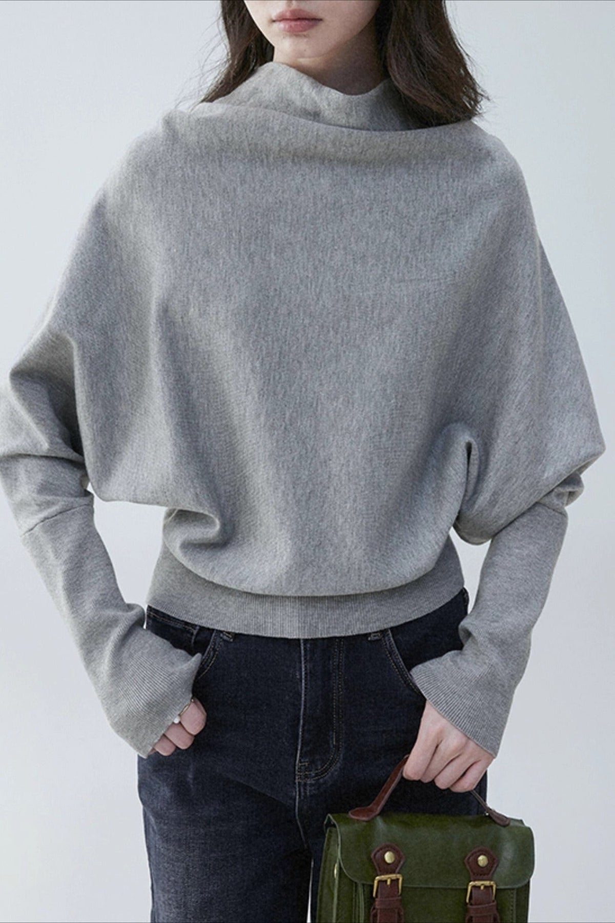 Mock Neck Batwing Knit Top