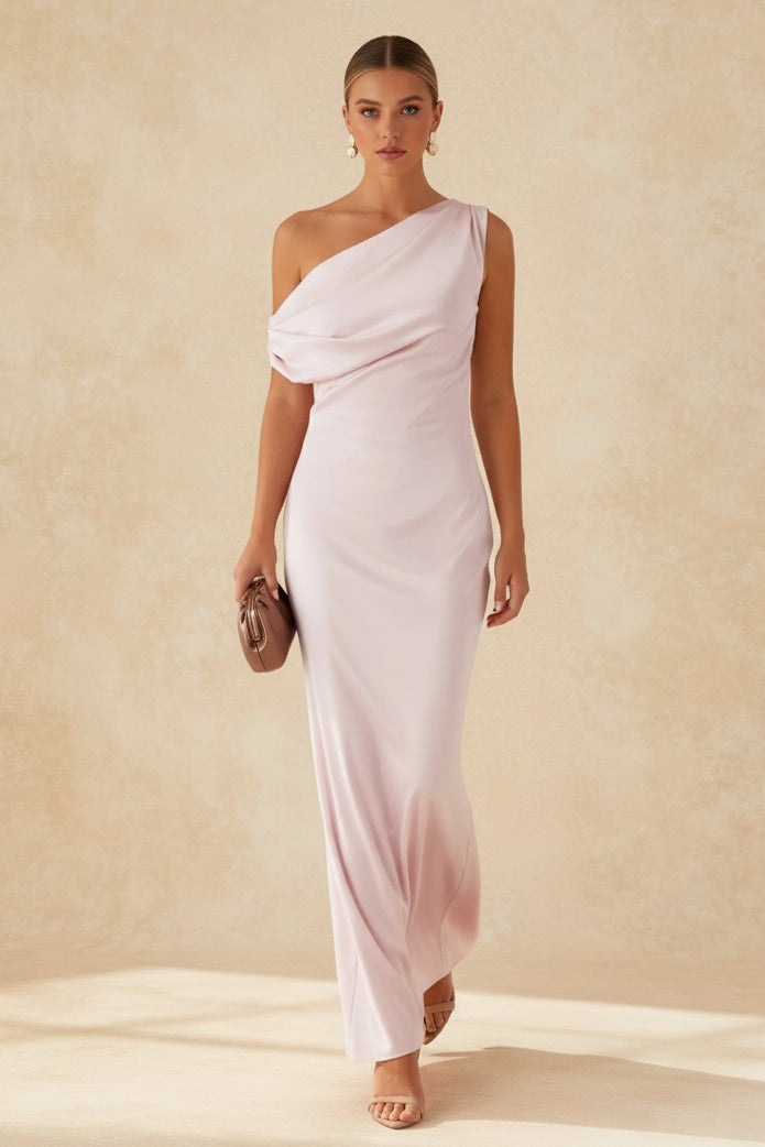 Solid Asymmetric Neckline Formal Dress