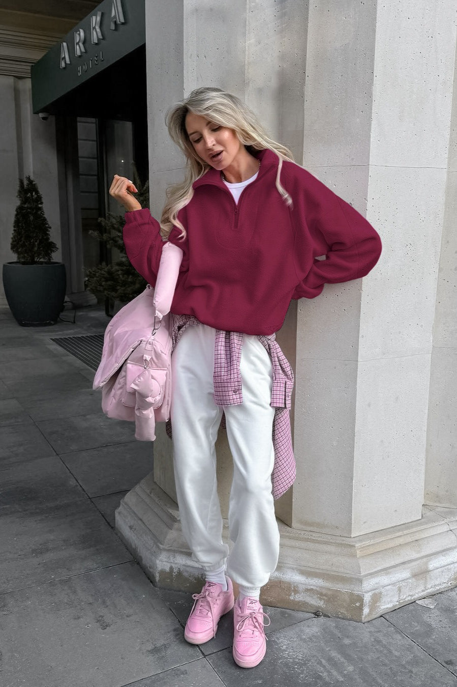 Sherpa Collared Pullover Hoodie - Fashionpara