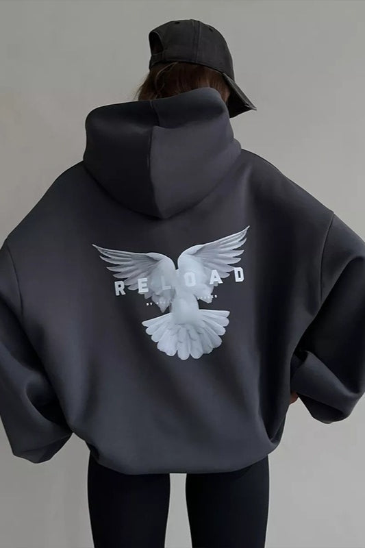 Oversized Hooded Sweatshirt with Back Print Hoodie - Fashionpara