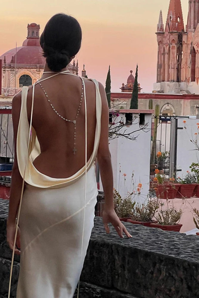 Sexy Backless Satin Spaghetti Strap Maxi Dress